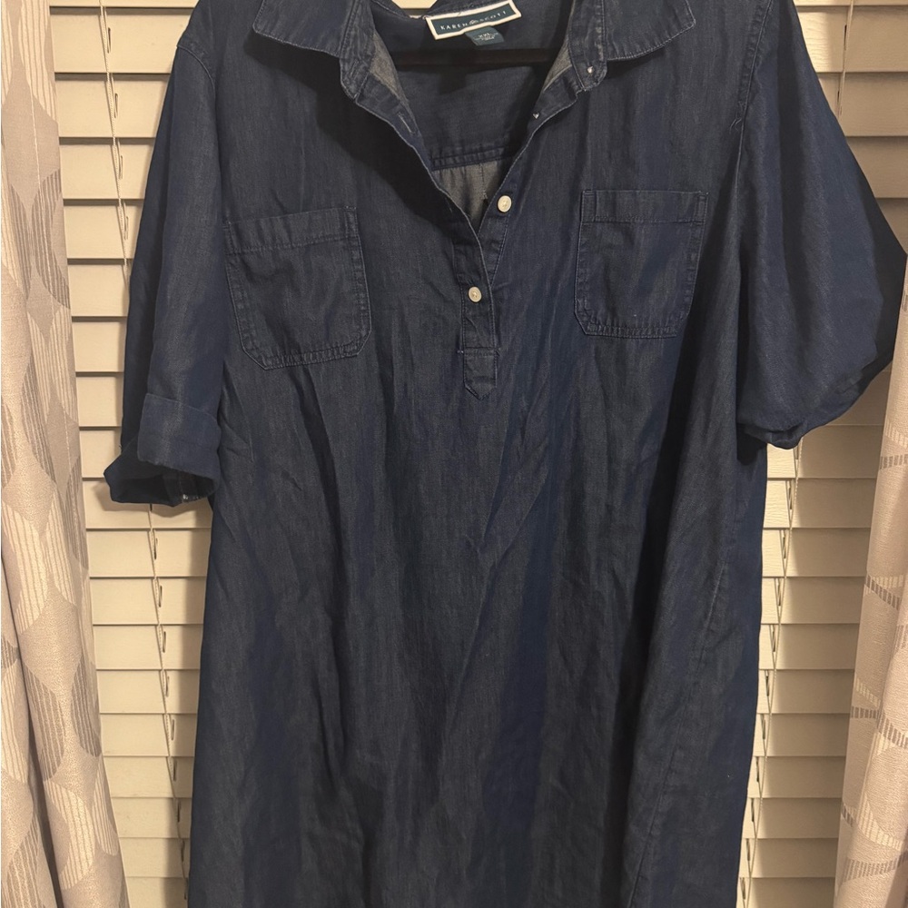 Karen Scott Dark Blue Casual Button Down Shirt